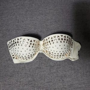 XHILARATION  - CREAM BIKINI TOP WITH GOLD STUDS